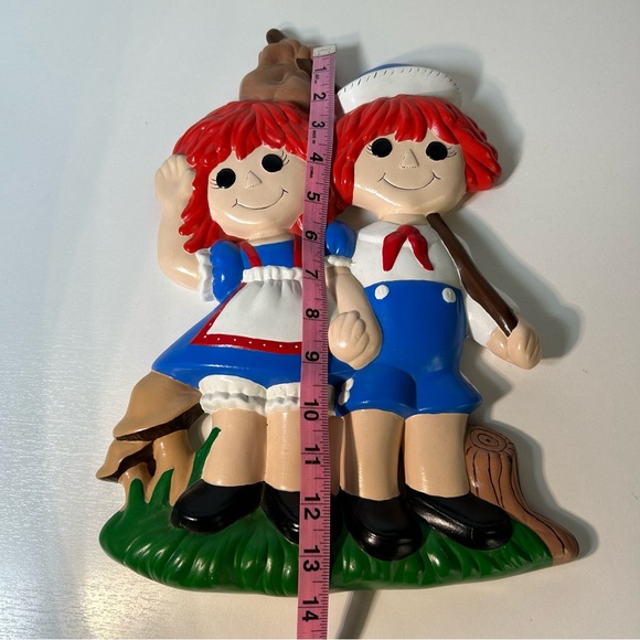 Raggedy Ann and Andy Ceramic Wall Plaque 14.5” Vintage 1970’s Hand Painted - Picture 2 of 6